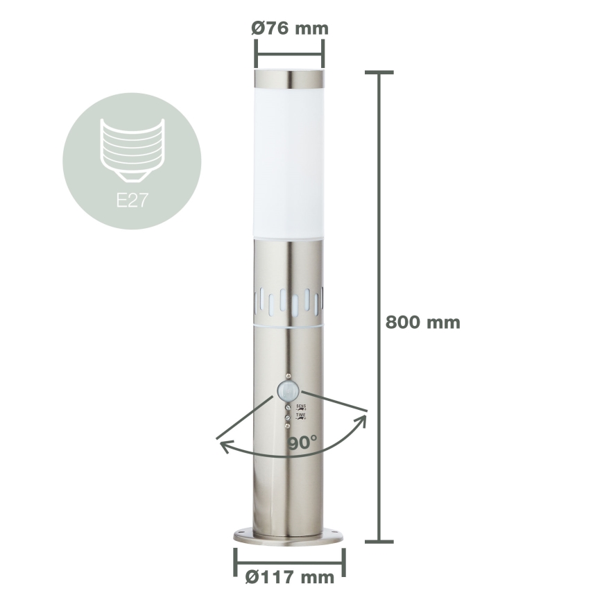 Brilliant - LED Екстериорна лампа със сензор LEIGH LED/0,9W/230V + 1xE27/11W 80 см IP44 лъскав хром