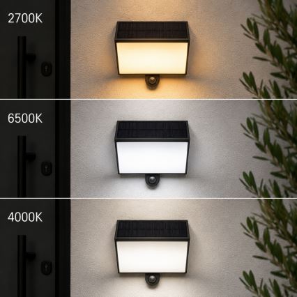 Brilliant - LED соларен стенен осветител със сензор SIERRA LED/6W/3,7V 2700/4000/6500K 2000 mAh IP54 черен
