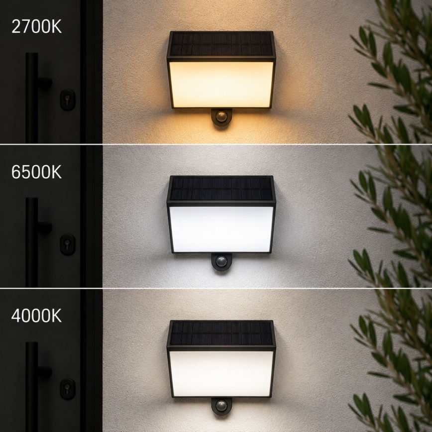Brilliant - LED соларен стенен осветител със сензор SIERRA LED/6W/3,7V 2700/4000/6500K 2000 mAh IP54 черен
