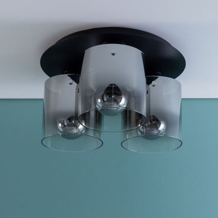 Brilliant - Плафон BETH 3xE27/60W/230V Ø 37 см черен/димчат