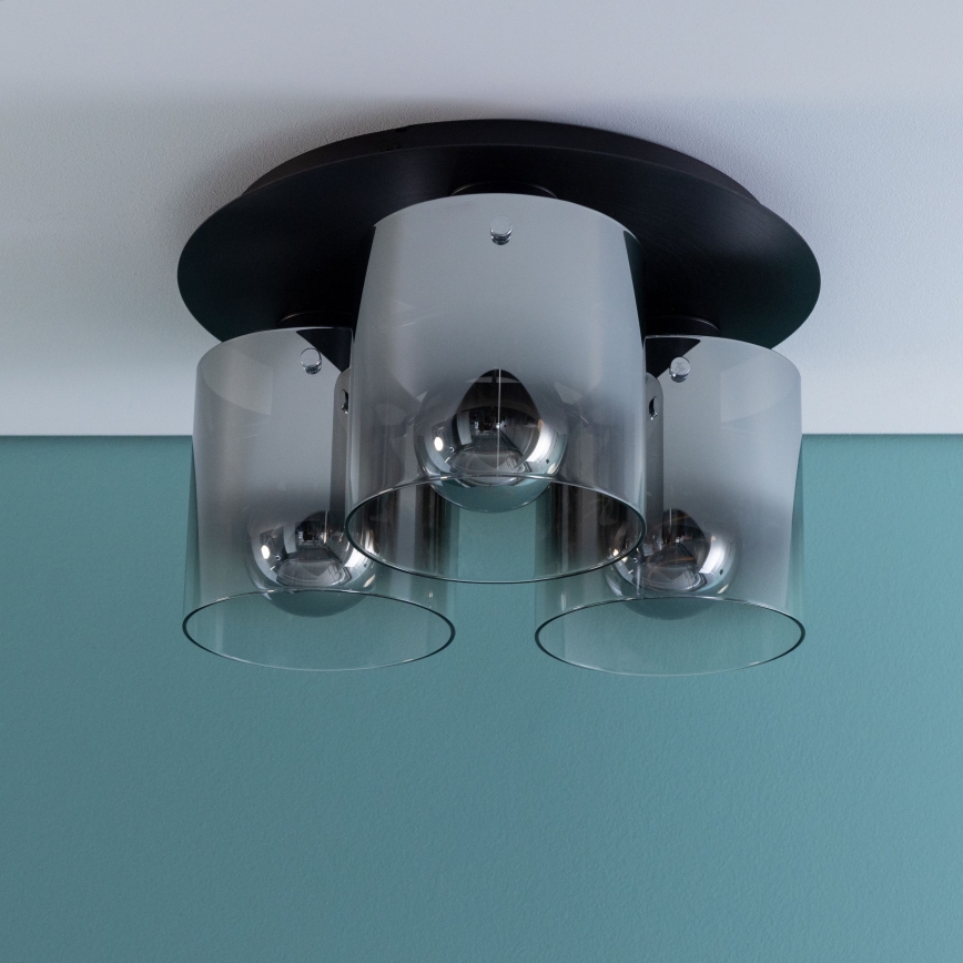 Brilliant - Плафон BETH 3xE27/60W/230V Ø 37 см черен/димчат