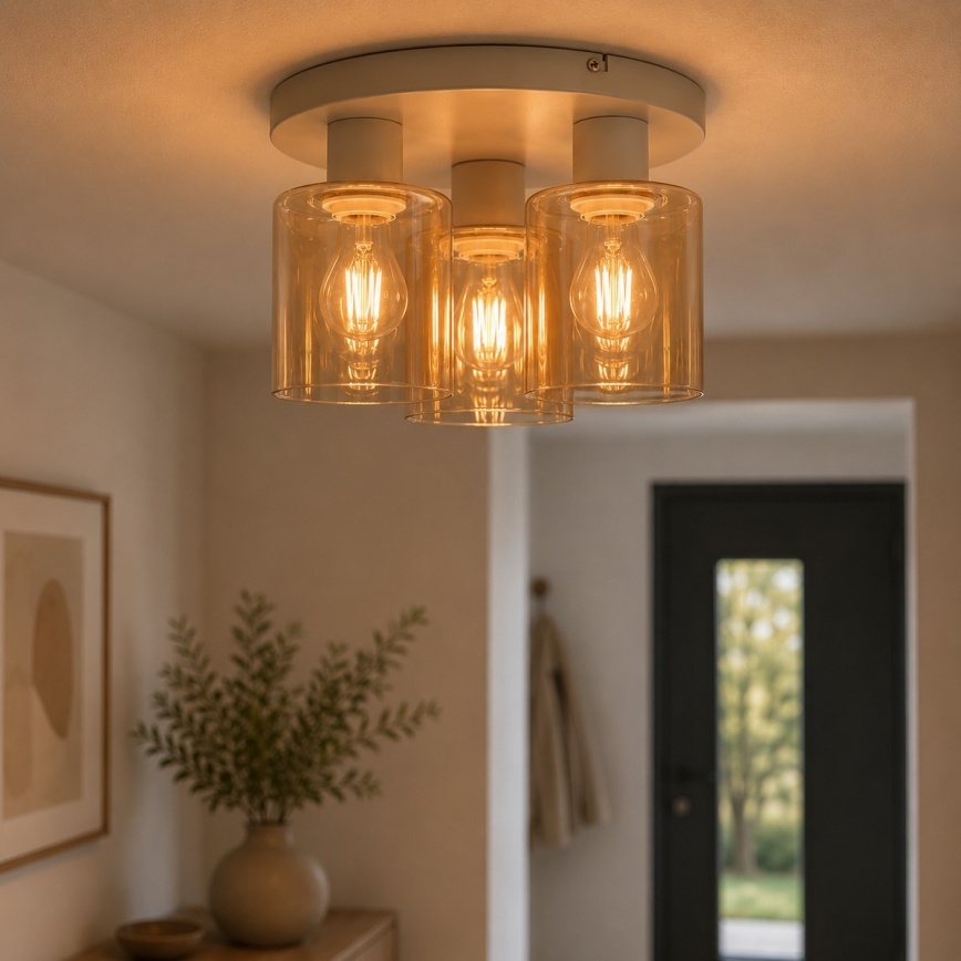 Brilliant - Плафон LYSKA, 3xE27/20W/230V, Ø 31 см, крем/димчато бежово