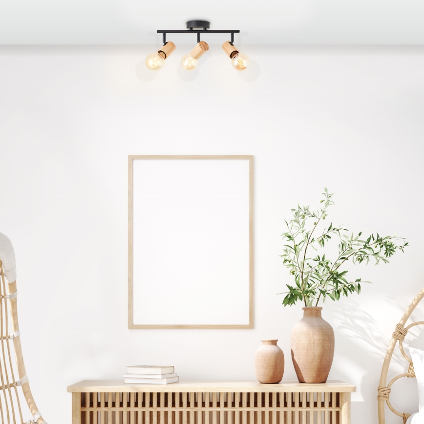 Brilliant - Точково осветително тяло KERRY 3xE27/40W/230V черно/бамбук