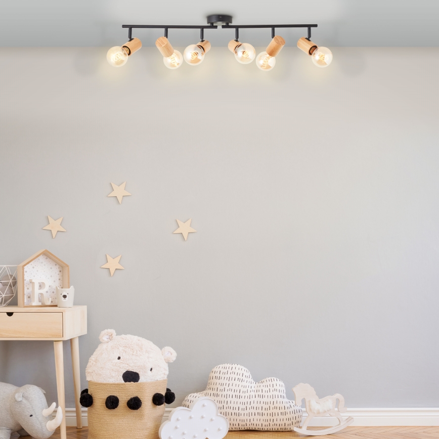 Brilliant - Точково осветително тяло KERRY 6xE27/40W/230V черно/бамбук