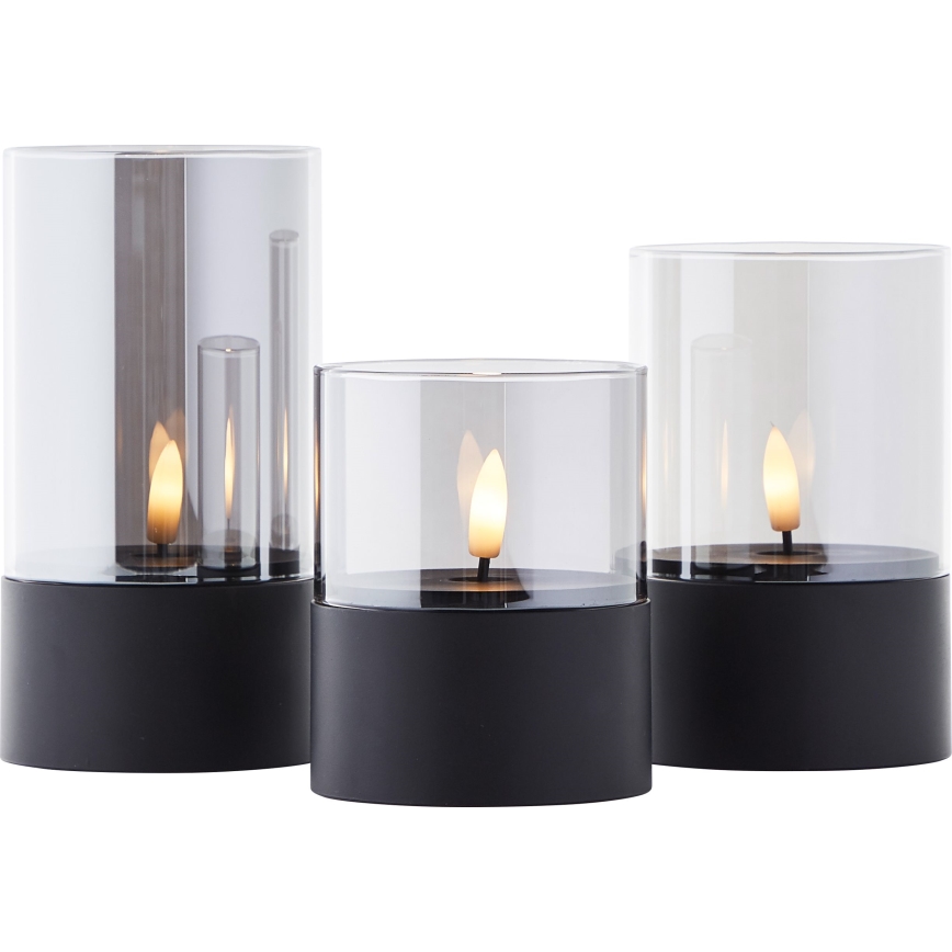 Brilliant - комплект от 3 LED свещи BOUGIE LED/2xAA IP44 черни/опушени