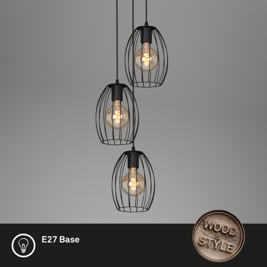 Brilo 4040-035 - Пендел WAKTU VINTAGE 3xE27/60W/230V каучуково дърво