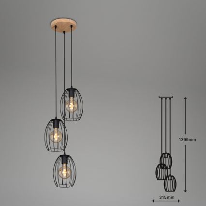 Brilo 4040-035 - Пендел WAKTU VINTAGE 3xE27/60W/230V каучуково дърво