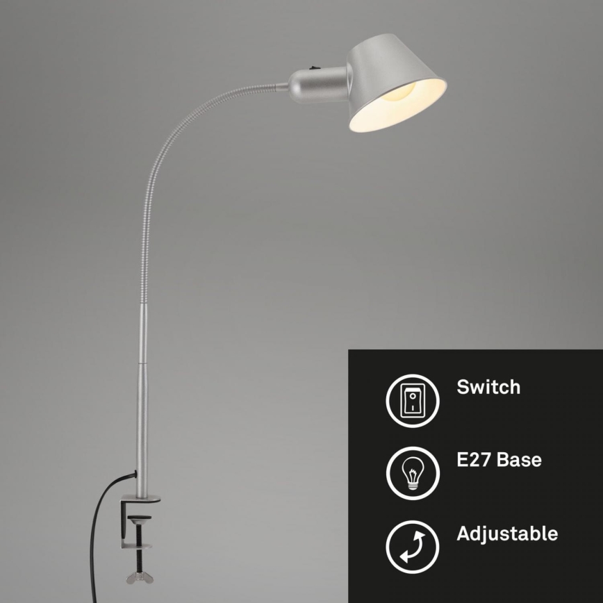 Brilo - Гъвкава настолна лампа с щипка 1xE27/10W/230V сребрист