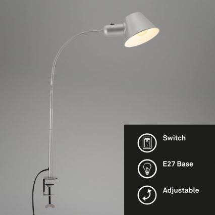 Brilo - Гъвкава настолна лампа с щипка 1xE27/10W/230V сребриста