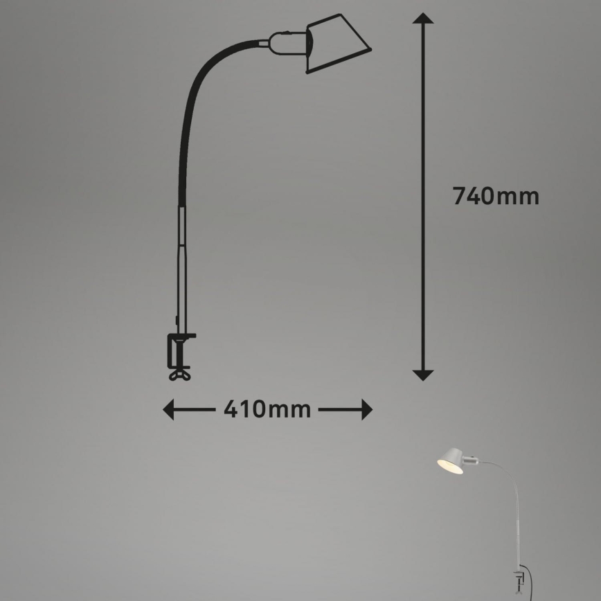 Brilo - Гъвкава настолна лампа с щипка 1xE27/10W/230V сребриста
