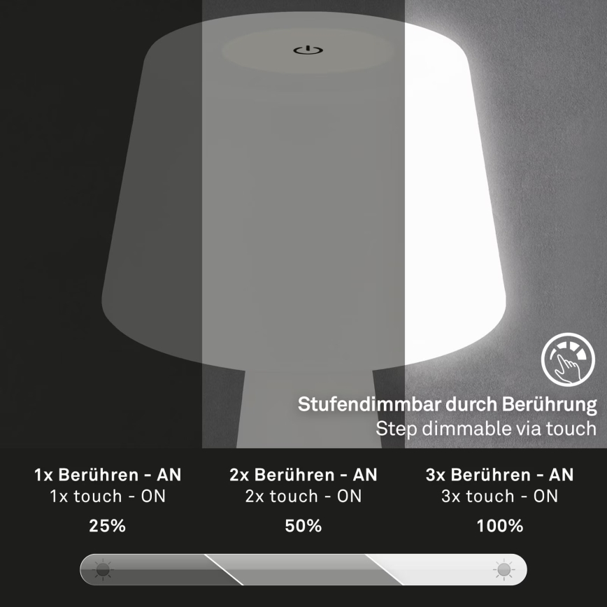 Brilo - LED Димируема акумулаторна екстериорна настолна лампа LED/3,5W/5V IP44 бял