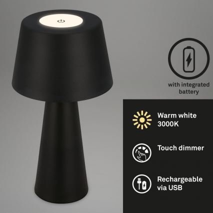 Brilo - LED Димируема акумулаторна екстериорна настолна лампа LED/3,5W/5V IP44 черен