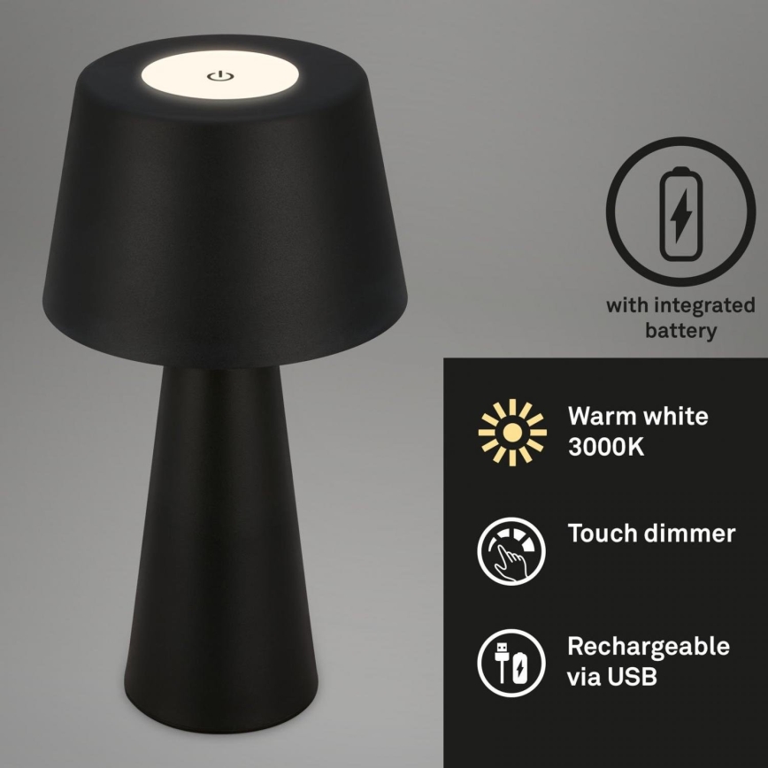 Brilo - LED Димируема акумулаторна екстериорна настолна лампа LED/3,5W/5V IP44 черен