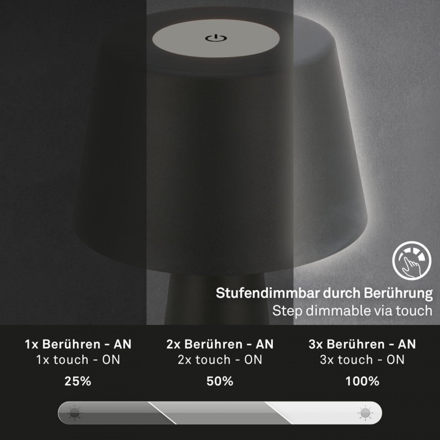 Brilo - LED Димируема акумулаторна екстериорна настолна лампа LED/3,5W/5V IP44 черен