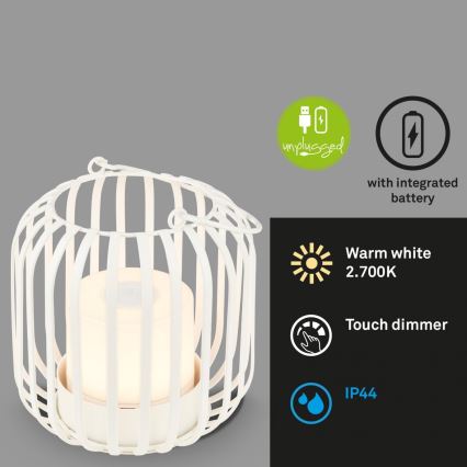 Brilo - LED Димируем rechargeable екстериорен настолна лампа LED/2W/5V IP44 бял