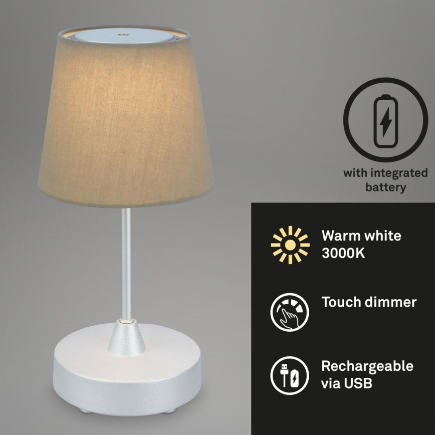 Brilo - LED Димируем акумулаторен екстериорен настолна лампа LED/3W/5V IP44 сребрист/бежов