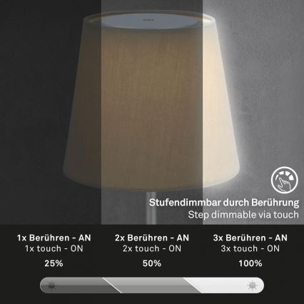 Brilo - LED Димируем акумулаторен екстериорен настолна лампа LED/3W/5V IP44 сребрист/бежов