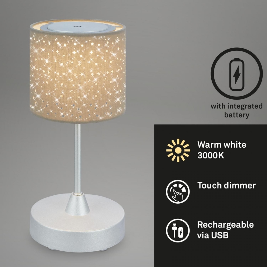 Brilo - LED Димируем акумулаторна екстериорна настолна лампа LOLE LED/3W/5V IP44 сребрист/бежов