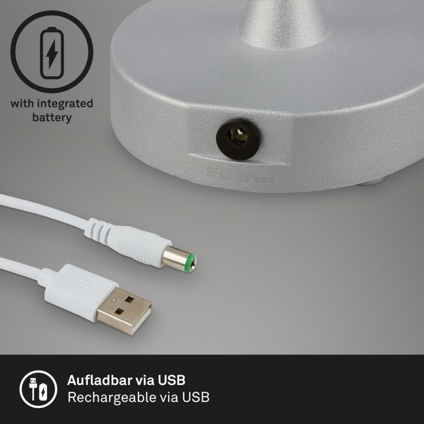 Brilo - LED Димируем акумулаторна екстериорна настолна лампа LOLE LED/3W/5V IP44 сребрист/бежов