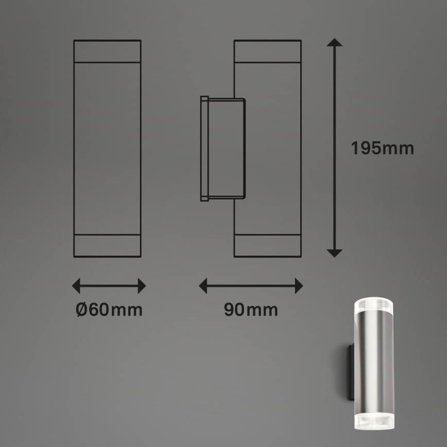 Brilo - LED Екстериорен аплик 2xGU10/4,7W/230V IP44 4000K матов хром