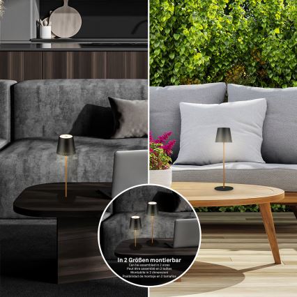 Brilo - LED настолна лампа KIKI, с регулируема яркост, презареждаема, сензорна, за външна употреба, LED/2,6W/5V IP44 2600 mAh, черна