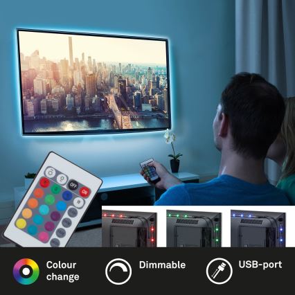 Brilo - LED RGBW Димируема лента Ø TV 3 м LED/2,5W/USB + дистанционно управление