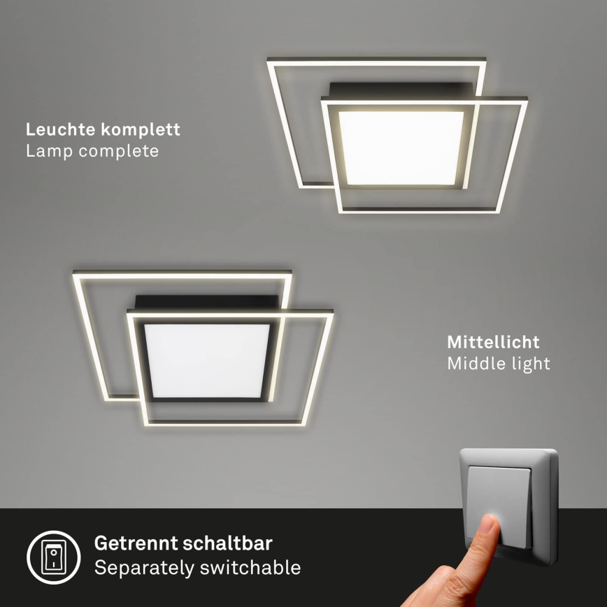 Brilo - LED таванно осветително тяло 2xLED/16W/230V + LED/19W 51,5x51,5 cm черно