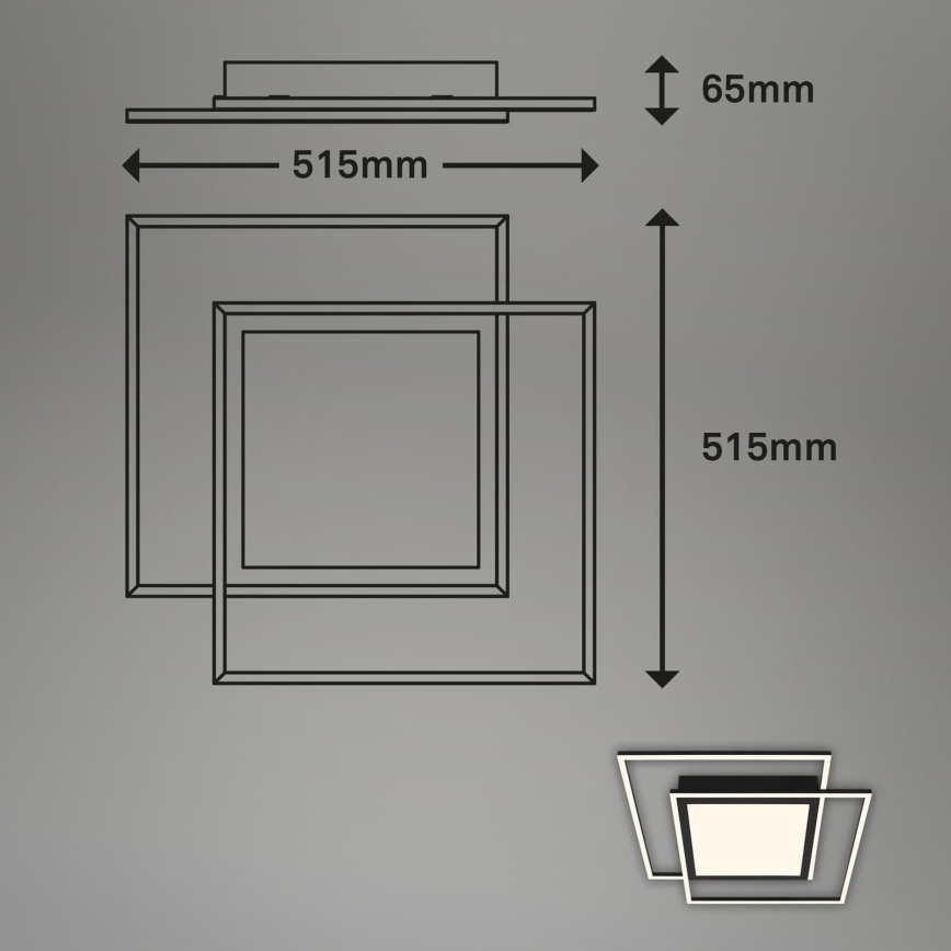 Brilo - LED таванно осветително тяло 2xLED/16W/230V + LED/19W 51,5x51,5 cm черно