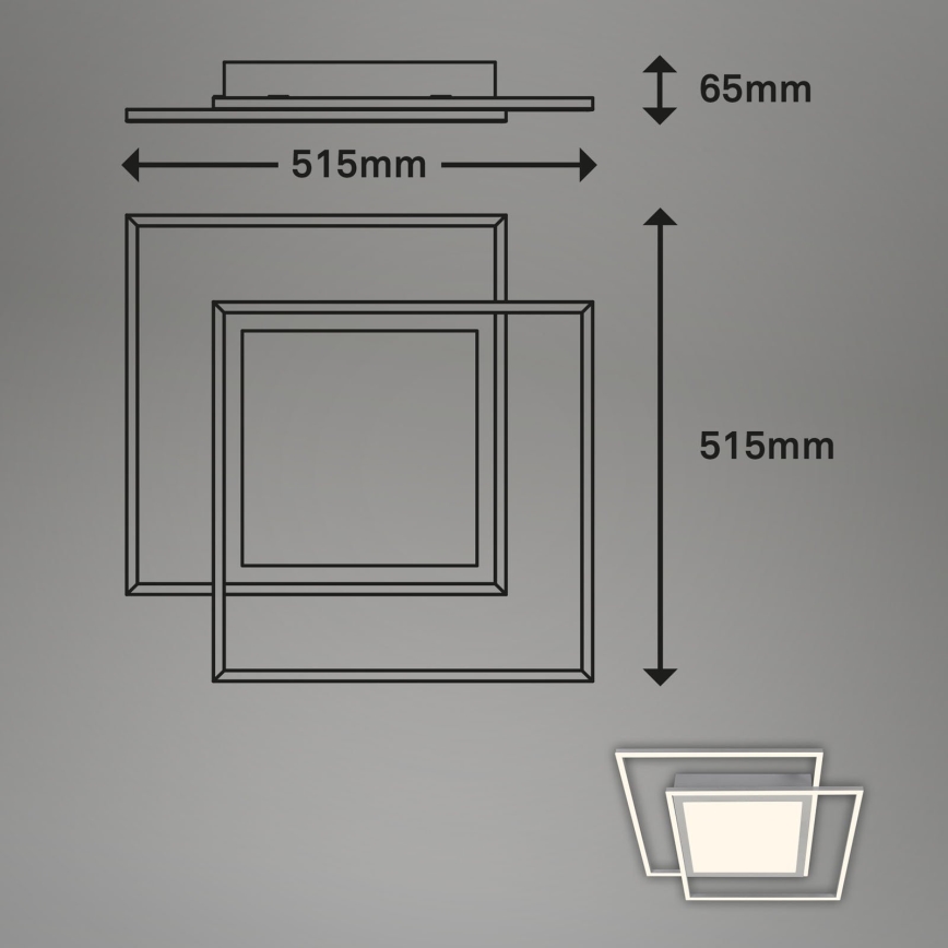 Brilo - LED таванно осветително тяло 2xLED/16W/230V + LED/19W 51,5x51,5 cm матов хром
