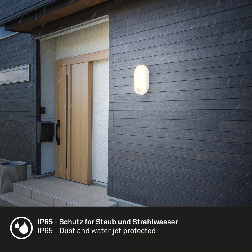 Brilo - LED външно стенно осветително тяло със сензор за движение и сумрак RUCH LED/12W/230V IP65 бяло