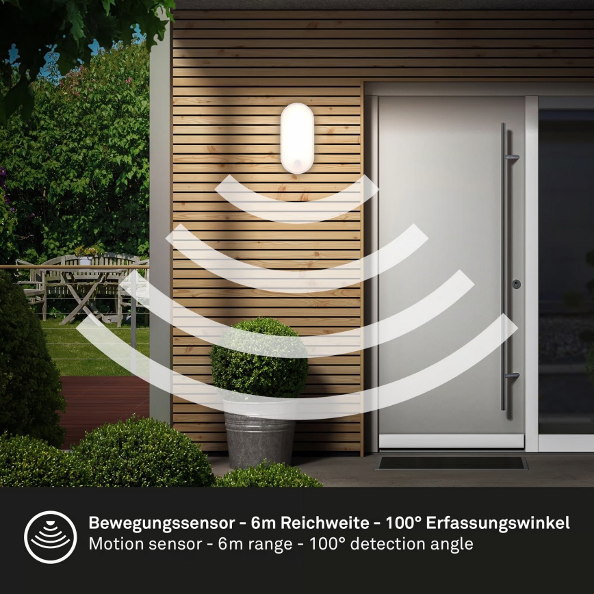 Brilo - LED външно стенно осветително тяло със сензор за движение и сумрак RUCH LED/12W/230V IP65 бяло