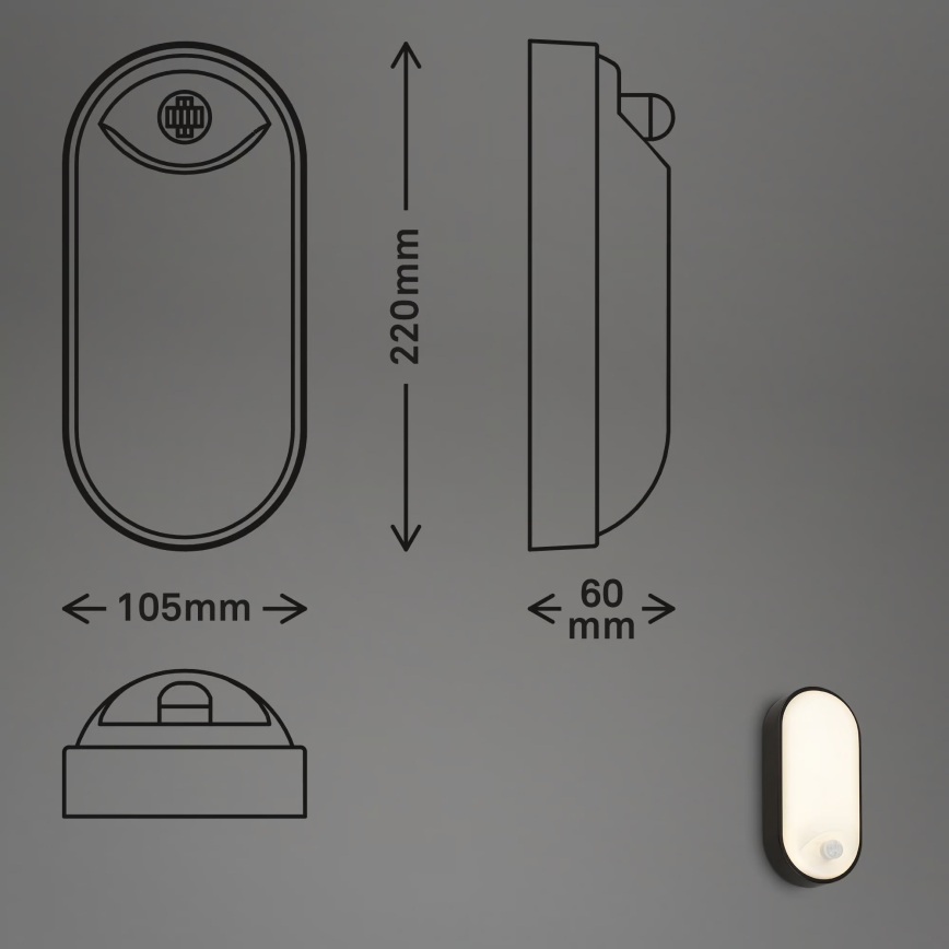 Brilo - LED външен стенен осветител със сензор за движение и сумрак RUCH LED/12W/230V IP65 черен