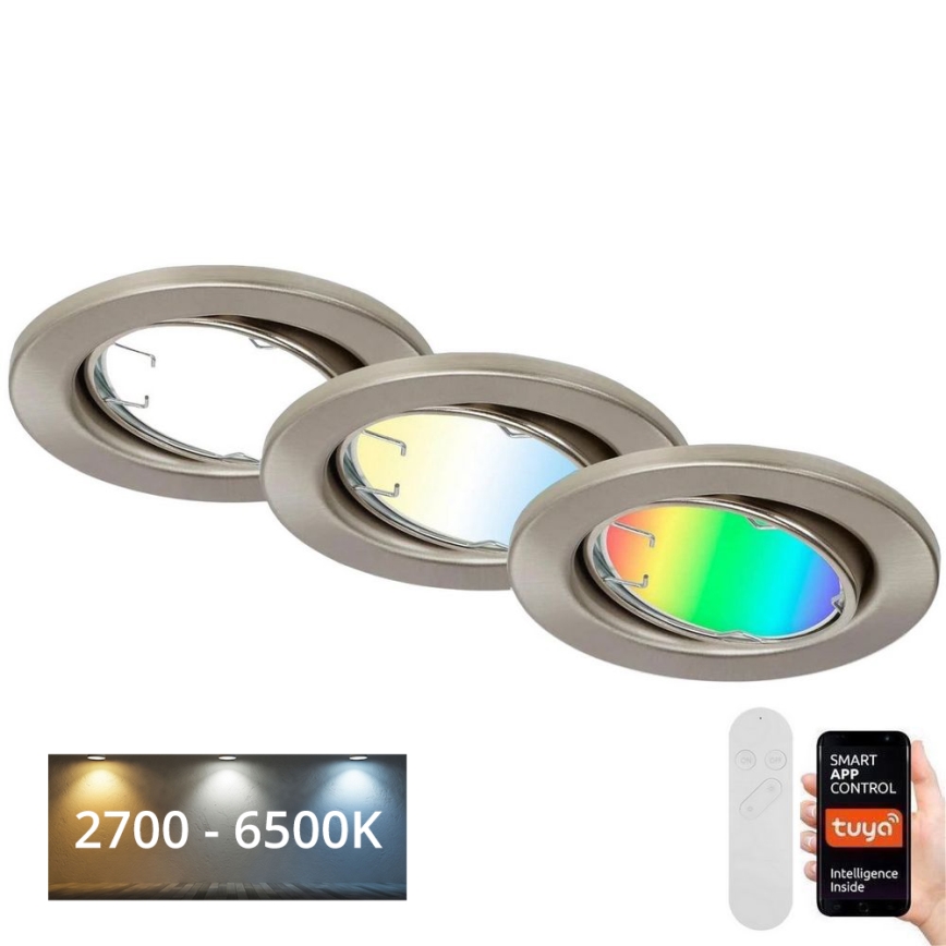 Brilo - К-кт 3x LED RGBW Димируема лампа за баня 1xGU10/4,9W/230V 2700-6500K Wi-Fi Tuya IP23 + дистанционно управление