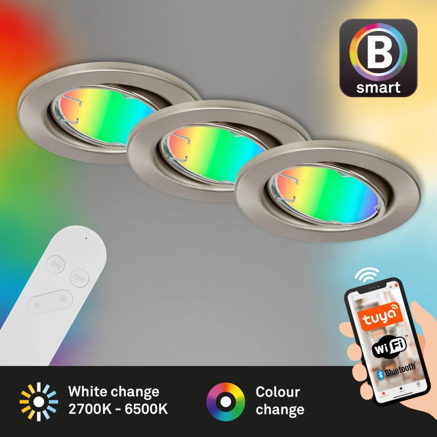 Brilo - К-кт 3x LED RGBW Димируема лампа за баня 1xGU10/4,9W/230V 2700-6500K Wi-Fi Tuya IP23 + дистанционно управление