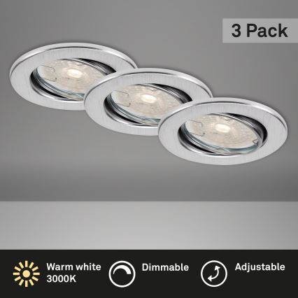 Brilo - Комплект от 3 димируеми LED вградени осветителни тела за баня DIMM LED/5,5W/230V IP23 матов хром
