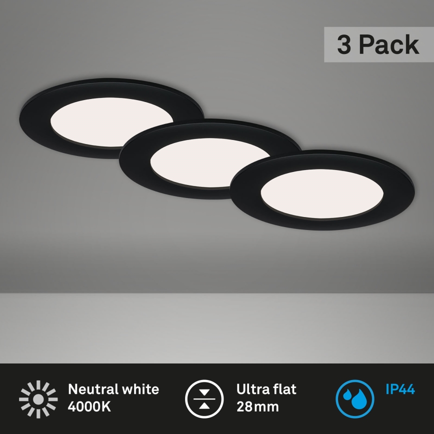 Brilo - комплект от 3 вградени LED осветителни тела за баня FLAT LED/6W/230V IP44, черни