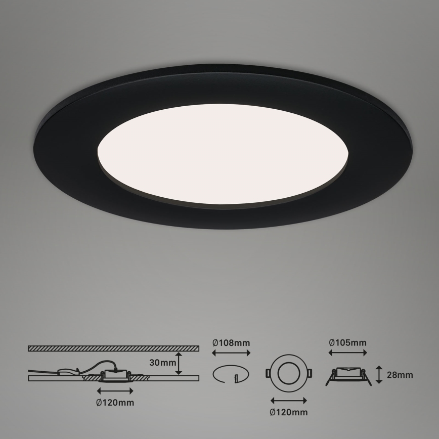 Brilo - комплект от 3 вградени LED осветителни тела за баня FLAT LED/6W/230V IP44, черни