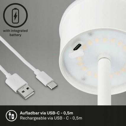 Briloner 1438016 - LED Димируем докосване лампион 3в1 LED/3,5W/5V IP44 3000K 38-130 см бял