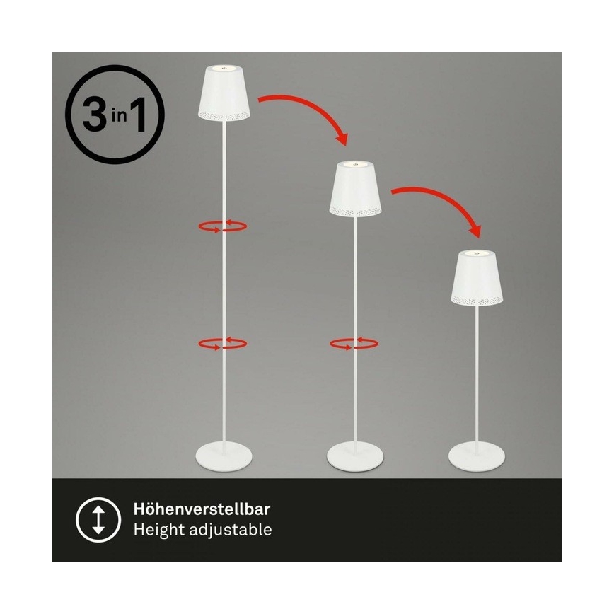 Briloner 1438016 - LED Димируем докосване лампион 3в1 LED/3,5W/5V IP44 3000K 38-130 см бял