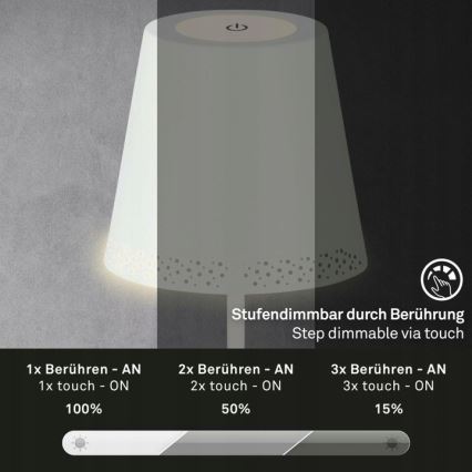 Briloner 1438016 - LED Димируем докосване лампион 3в1 LED/3,5W/5V IP44 3000K 38-130 см бял
