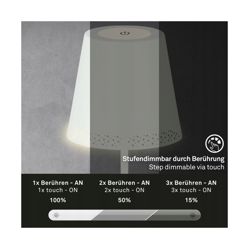 Briloner 1438016 - LED Димируем докосване лампион 3в1 LED/3,5W/5V IP44 3000K 38-130 см бял