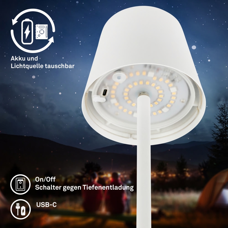 Briloner 1507016 - LED подова лампа KIKI с възможност за димиране LED/4,3W/5V IP44 2600 mAh бяла