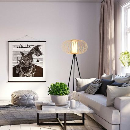 Briloner 1759011 - Подова лампа 1xE27/10W/230V бамбук/черна