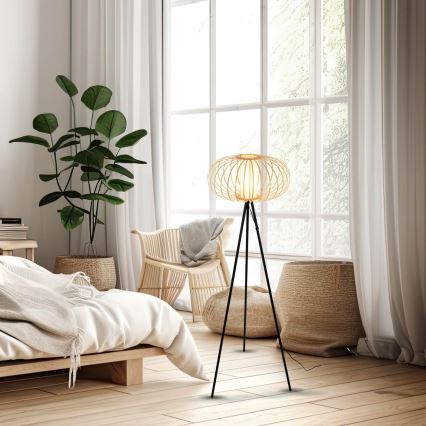 Briloner 1759011 - Подова лампа 1xE27/10W/230V бамбук/черна