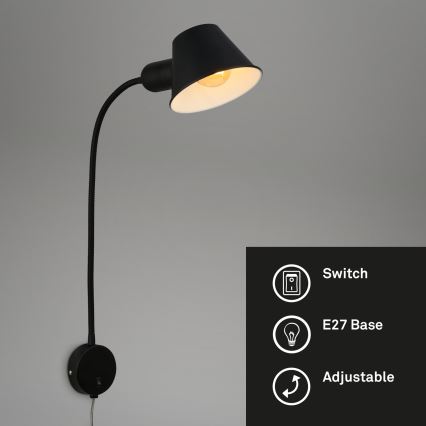 Briloner 2089-015 - Гъвкава стенна лампа BRELLO 1xE27/10W/230V черна