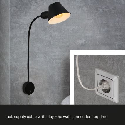 Briloner 2089-015 - Гъвкава стенна лампа BRELLO 1xE27/10W/230V черна