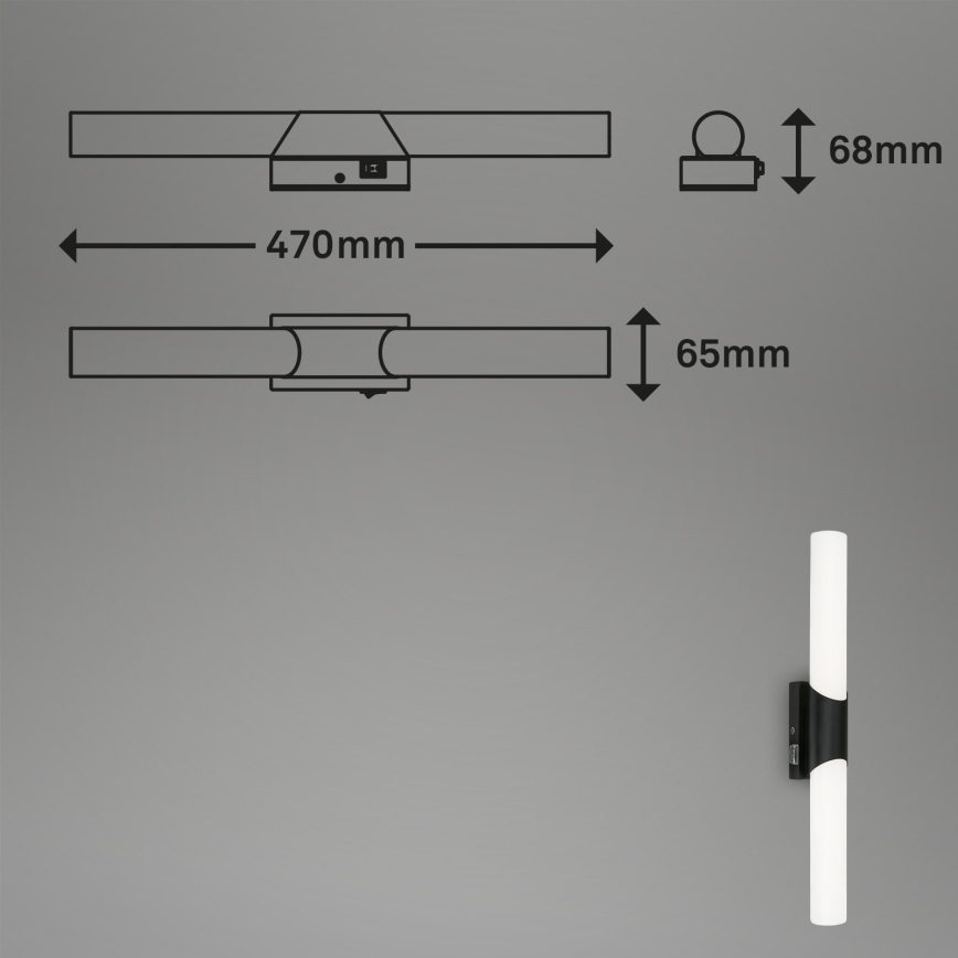 Briloner 2111-115 - LED огледално осветление за баня LED/11W/230V IP44 47 см черно