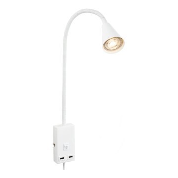 Briloner 2175-016 - Гъвкава стенна лампа с USB порт 1xGU10/10W/230V бяла