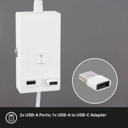 Briloner 2175-016 - Гъвкава стенна лампа с USB порт 1xGU10/10W/230V бяла
