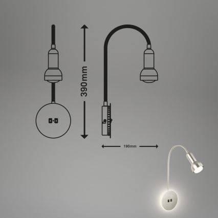 Briloner 2178012 - LED Гъвкав аплик 1xE14/10W/230V + LED/3W матов хром